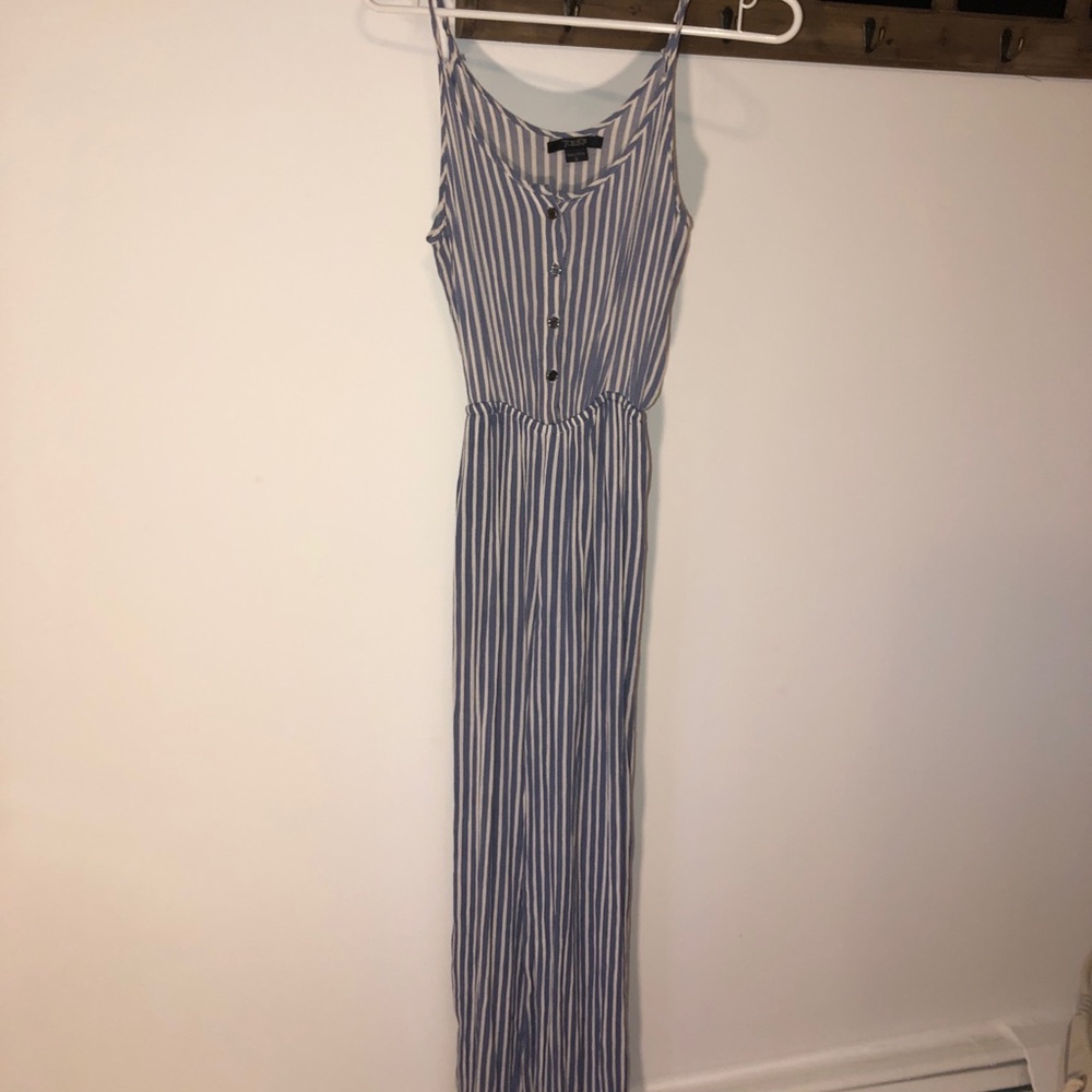 Blue and white striped jumpsuit